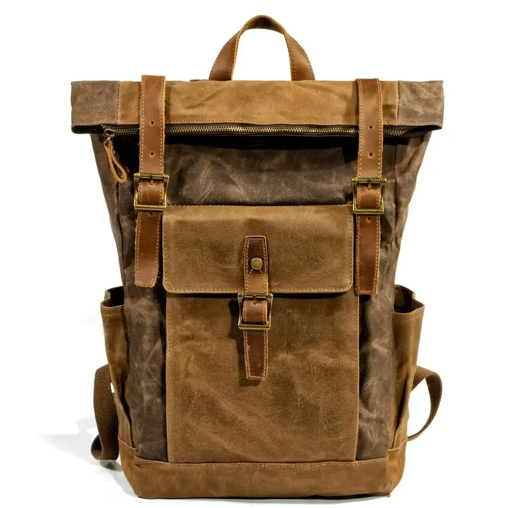 sacs à dos en toile vintage de luxe pour hommes, toile de cire d'huile, sac à dos de voyage en cuir, grands sacs de jour imperméables rétro