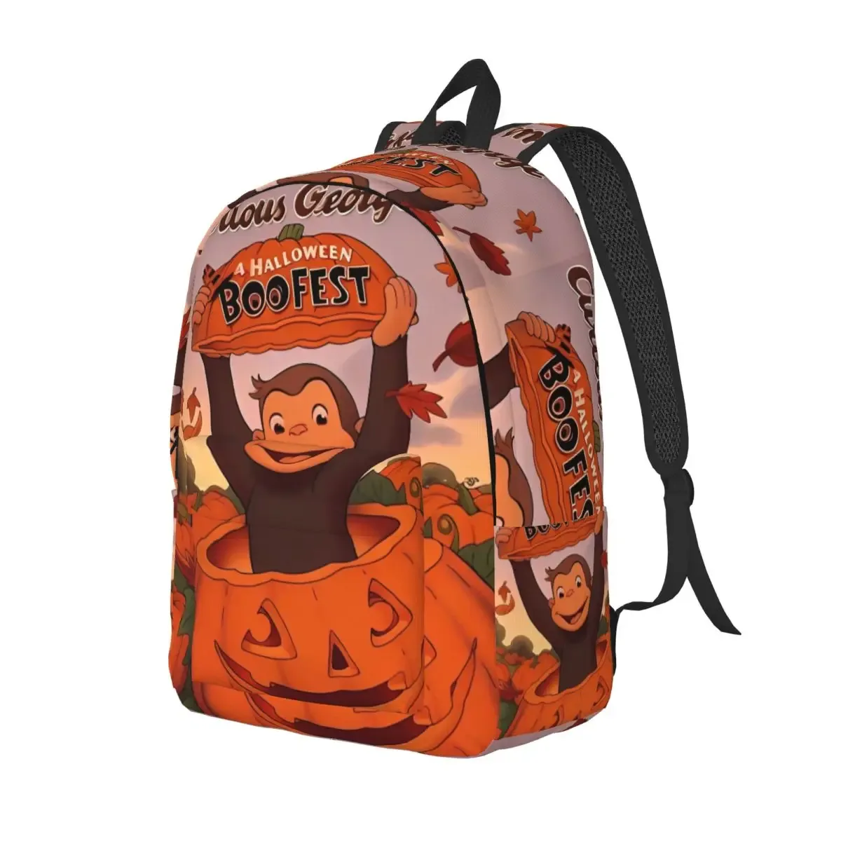 sac dos toile imprimé curious george kaki gris vert doré marron bleu beige noir voyage lycée randonnée
