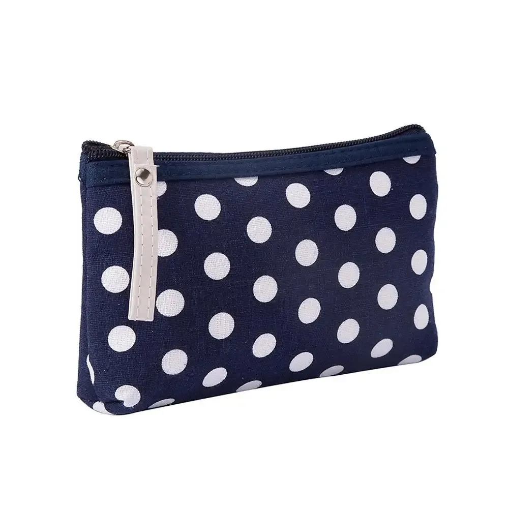 jolie trousse de maquillage en toile à pois pour femmes, pochette de rangement portable pour cosmétiques, trousse de toilette de voyage à fermeture éclair, étui à crayons, organisateur