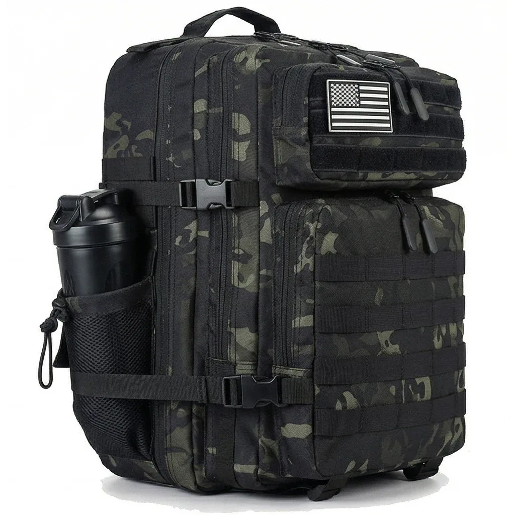 sac dos oxford université camouflage kaki noir bandes velcro ceinture coussin air imperméable usage voyage randonnée camping