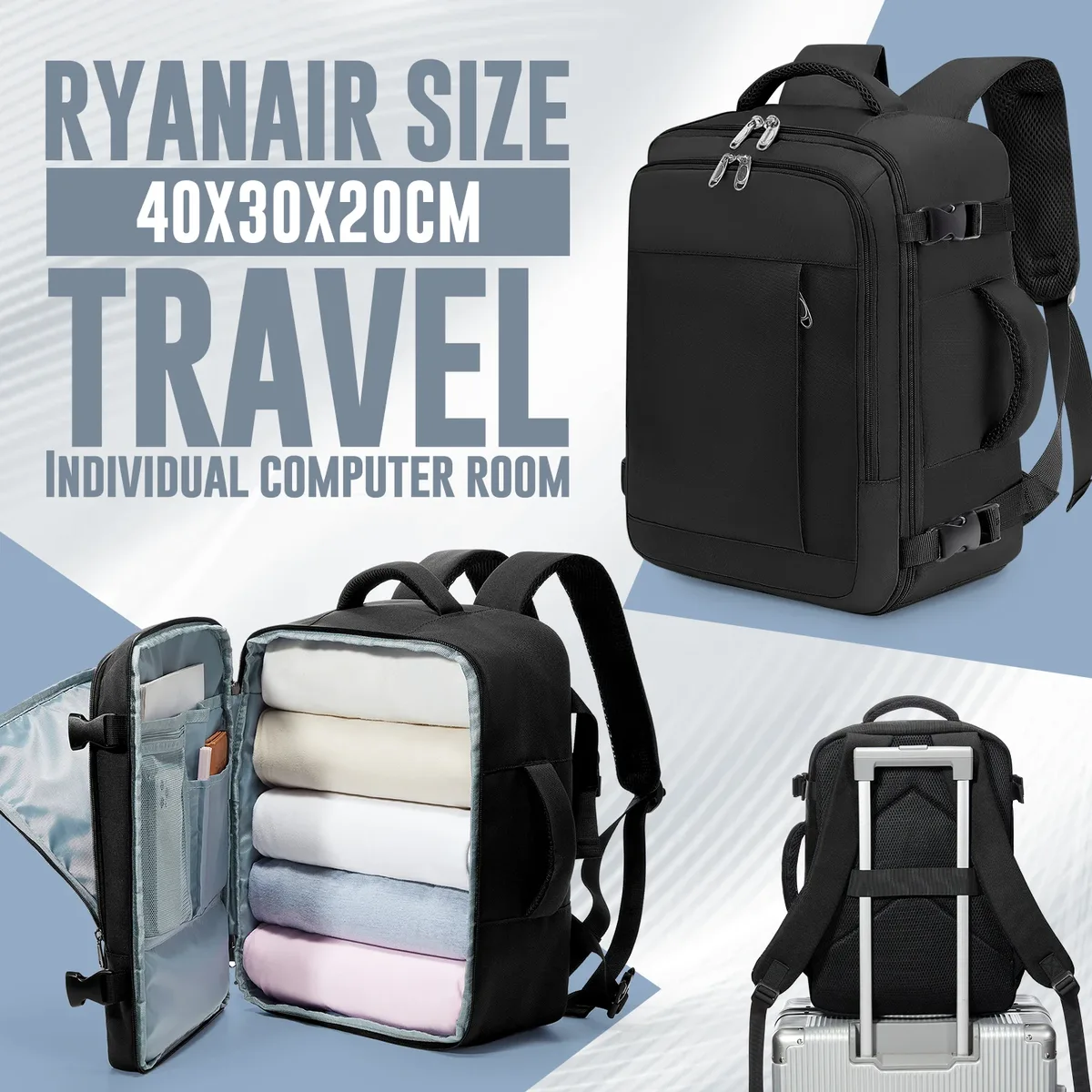 Nouveau WizAir Ryanair 40x30x20 sac à dos de voyage bagage à main sac de cabine affaires courtes Distance 15.6 ''sac à dos pour ordinateur portable pour hommes femmes