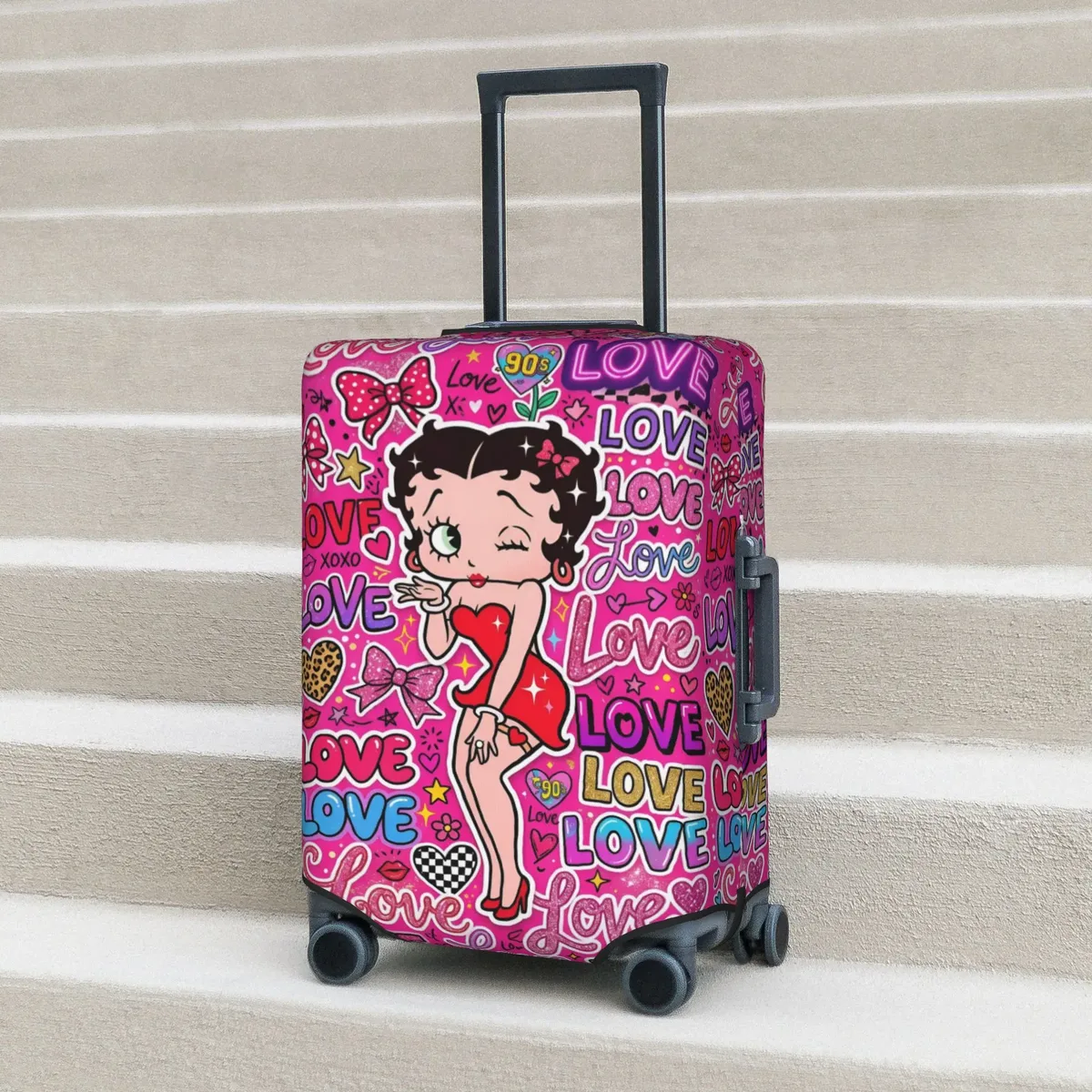 housse de valise personnalisée b-bettys cartoon boop, anti-poussière, motif cœur de fille, mignonne, pour bagages de 18 à 32 pouces