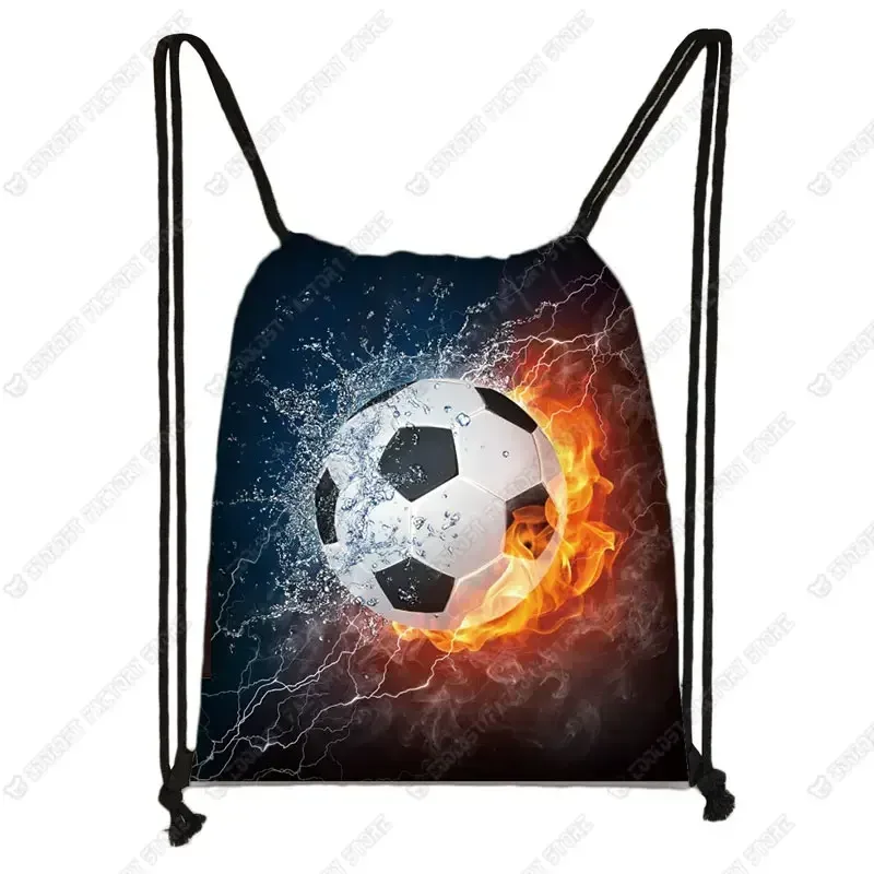 sac dos toile ballon football enflammé licorne colorée feuille orange fond bleu violet gris garçons voyage