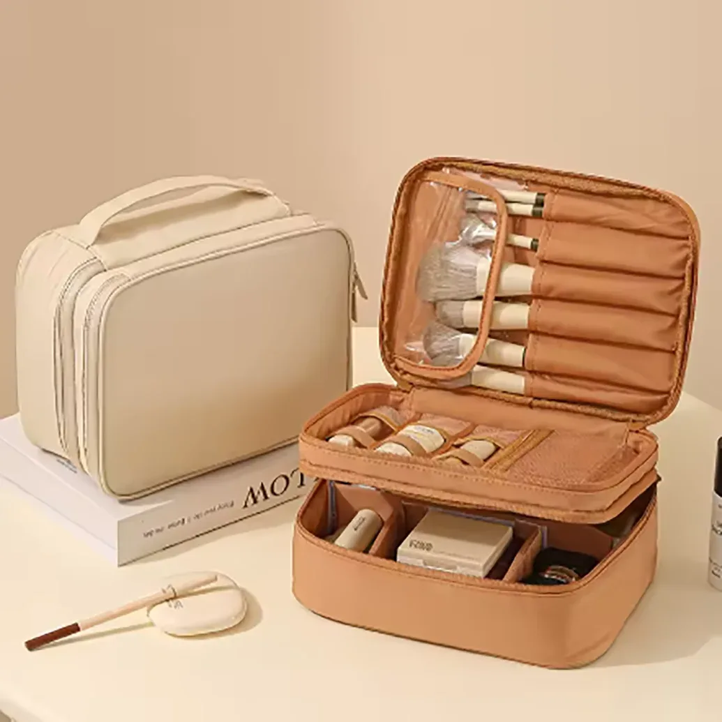 tissu oxford épais, modèle à une ou deux couches, unisexe, sac de toilette et de maquillage à la mode, idéal pour les voyages, les vacances, les déplacements professionnels et les sorties quotidiennes. sac de toilette et de maquillage pratique et multifonctionnel, conçu pour ranger et organiser les batteries externes, les câbles de données, les lotions, les produits de soins pour la peau, les pinceaux de maquillage, les brosses à dents, le dentifrice, etc. , trousse de maquillage de voyage étanche, indispensable pour ranger les pinceaux de maquillage et les outils de broderie