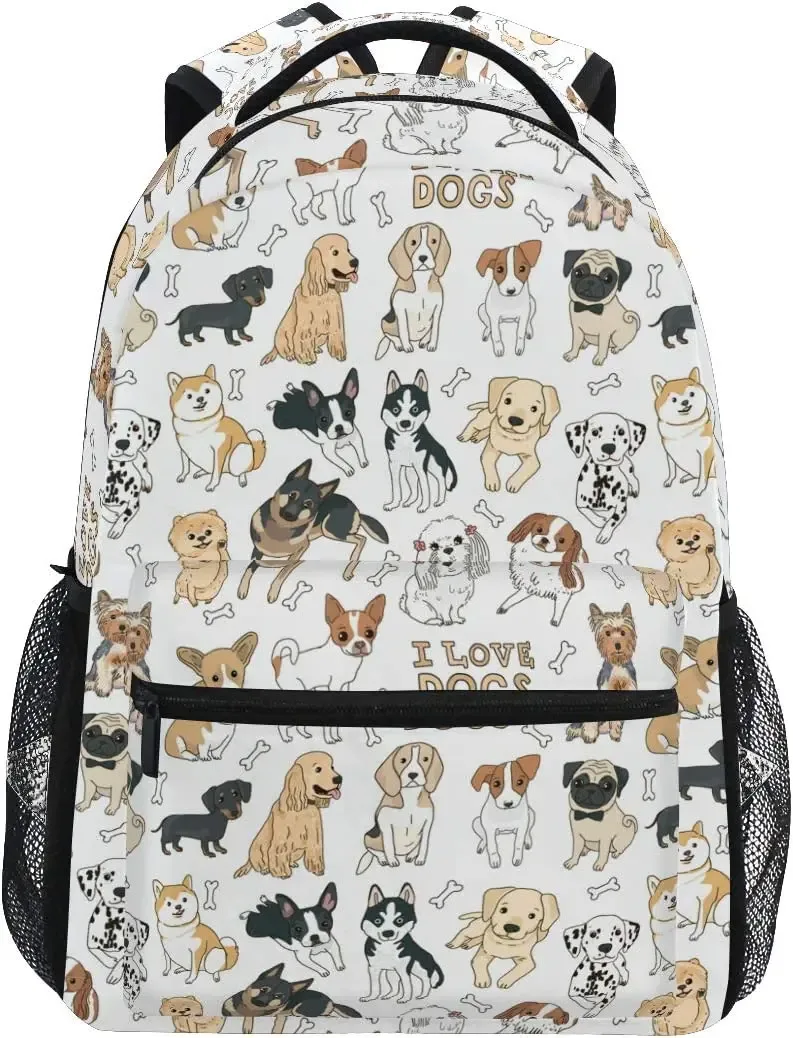 grand sac à dos imprimé chien doodle mignon pour enfants, garçons et filles, étudiant, personnalisé, ordinateur portable, ipad, tablette, sac d'école de voyage