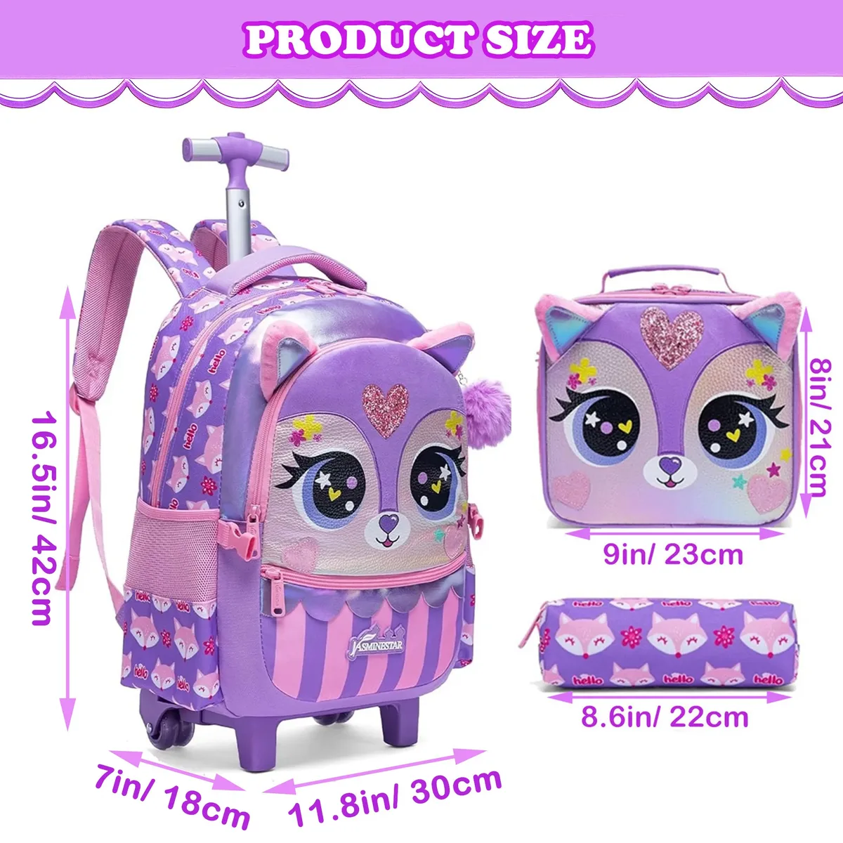 sac à dos à roulettes pour filles, ensemble de sacs d'école à roulettes, valise de voyage pour élèves du primaire, sac à dos trolley mignon avec roulettes