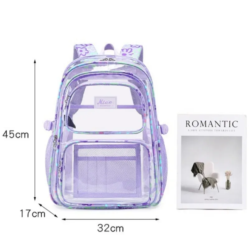 sac à dos transparent en pvc pour adolescentes, sacs d'école pour étudiantes, sac à dos de sport décontracté, grande capacité, imperméable, sac à dos de voyage pour la plage