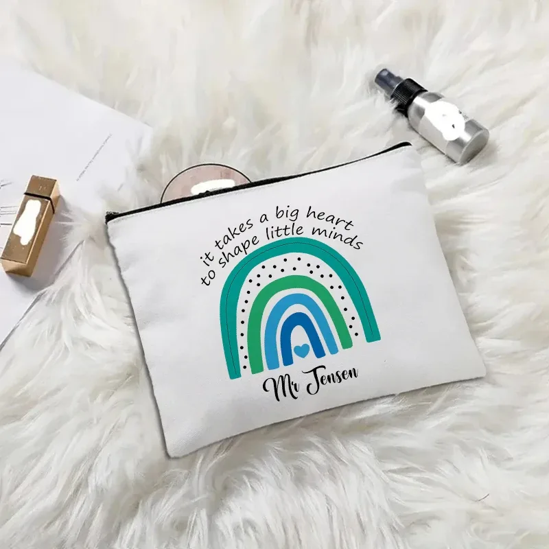trousse de maquillage en toile "appréciation des enseignants", "aimer enseigner inspirer", pochette cosmétique mignonne avec fermeture éclair, organisateur de toilette portable pour voyage
