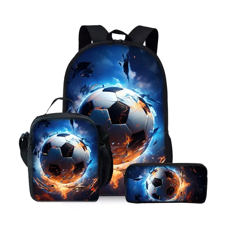 nouvel ensemble de sacs à dos trois pièces à motif football pour garçons et filles – meilleurs cadeaux – sac à dos scolaire 2d plat dessin animé pour enfants