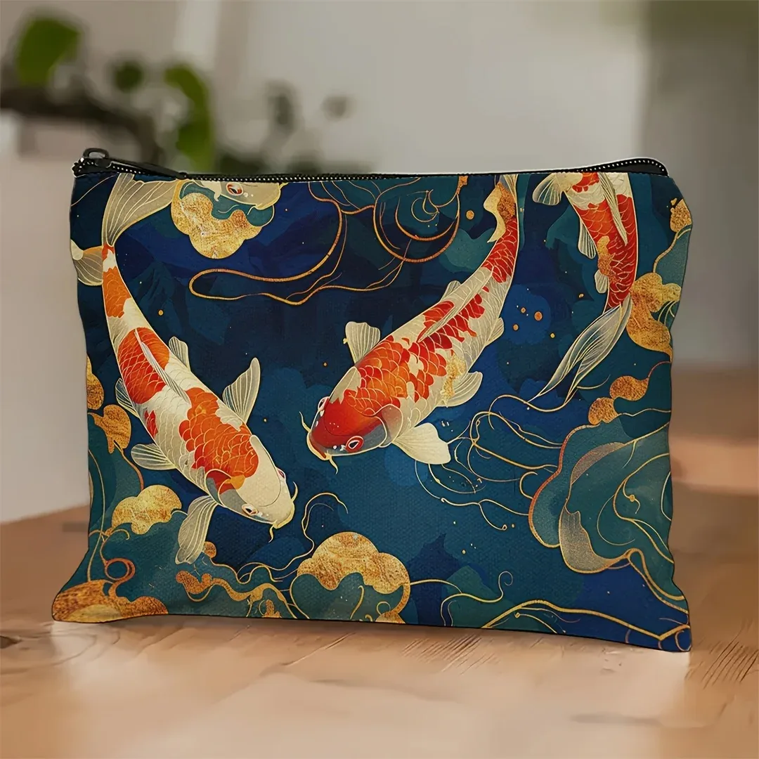 koi fish design pochette à cosmétiques sac à cosmétiques élégant pour femme, trousse de toilette portable polyvalente, trousse de rangement, trousse à cosmétiques de voyage