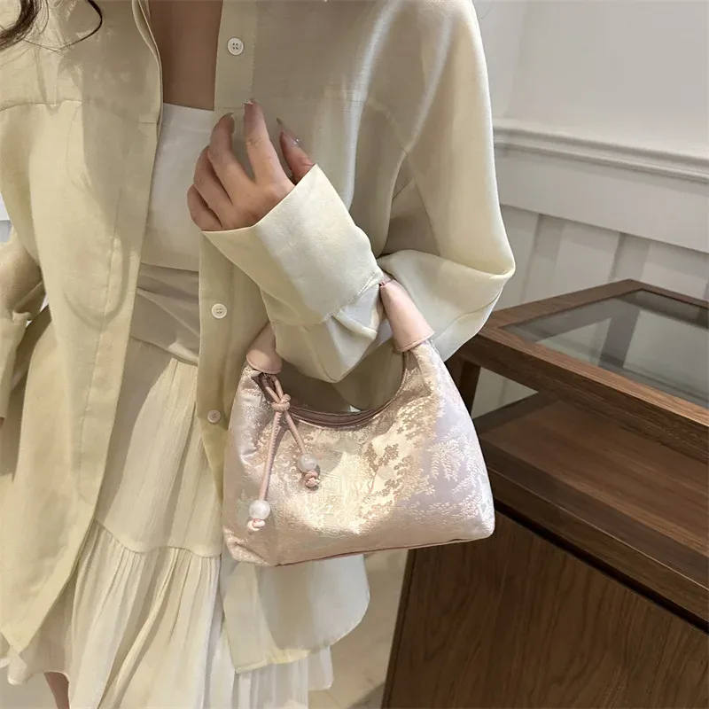 sacs de luxe design femme doux broderie sac à bandoulière texture en nylon perle pendentif bandoulière sac à main seau sac à main femmes fille