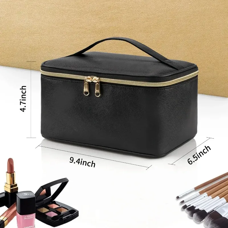 grande trousse de maquillage portable de grande capacité, organisateur de voyage pour femmes, trousse de toilette noire pour filles en voyage