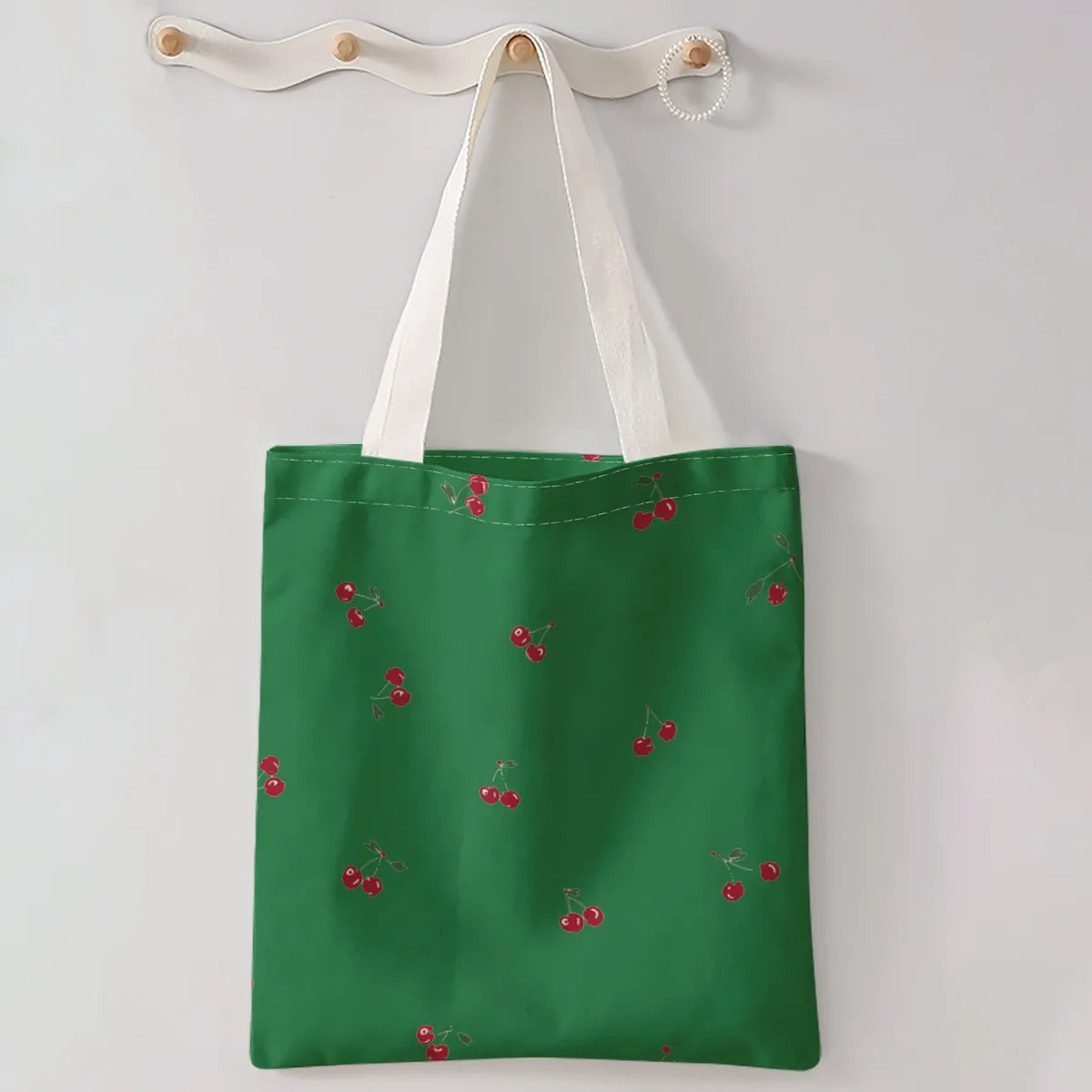 sac à main décontracté imprimé motif cerises, sac à dos réutilisable et tendance, sac à main multifonctionnel, sac de shopping en toile