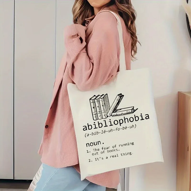 1 sac fourre-tout en toile imprimée avec motifs de livres et de papiers usagés, sac de shopping réutilisable, sac à main multifonctionnel imprimé double face