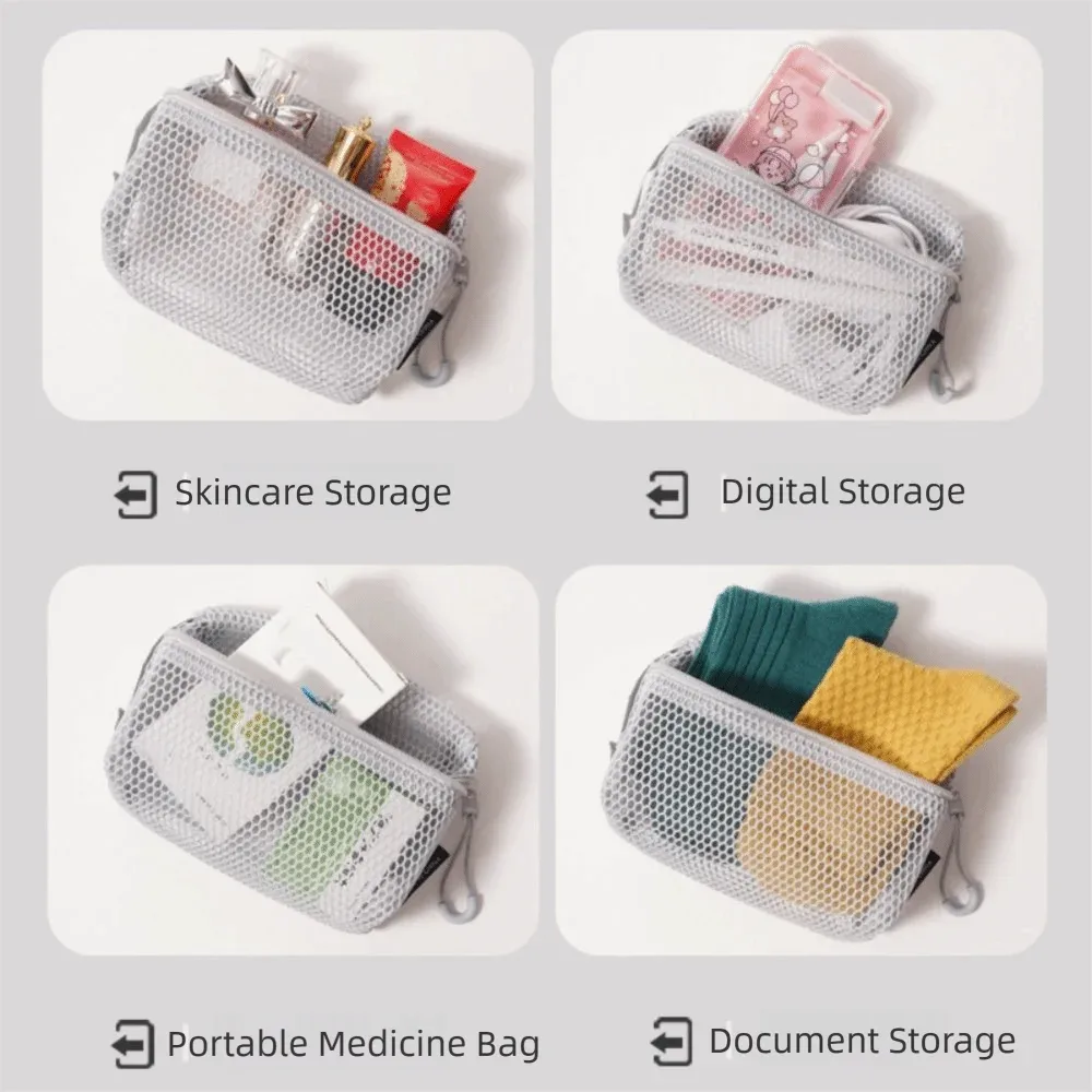 pochette de rangement en nylon décontractée avec fermeture éclair, sac à cosmétiques en maille, pochette de voyage polyvalente à main