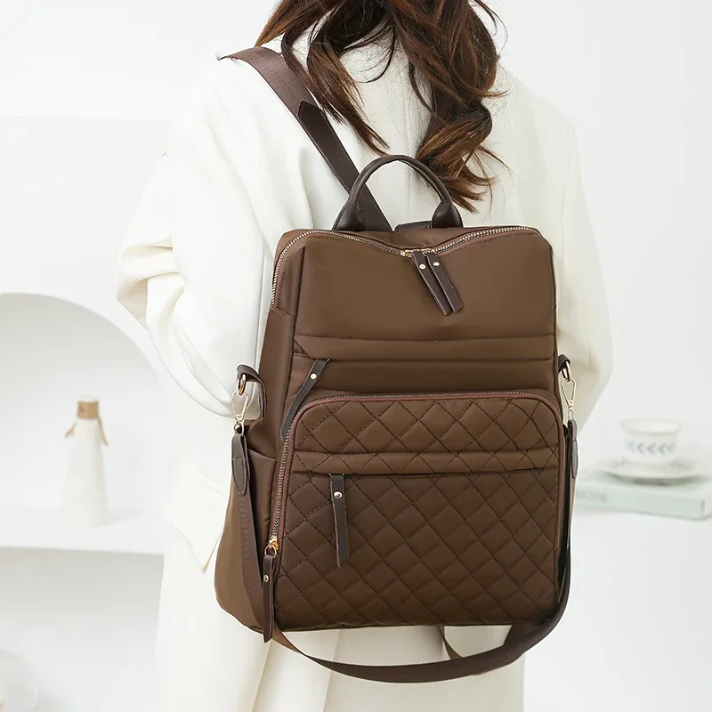 sac à dos à carreaux pour femmes, sac à dos imperméable en nylon, sac à main de grande capacité pour livres, voyage en plein air, cartable de week-end