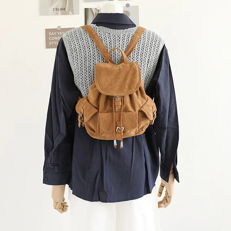 sac à dos en daim noir pour femme, sac à bandoulière décontracté pour trajets quotidiens, sac de voyage polyvalent pour femme, sac d'école, mochilas, bolsa