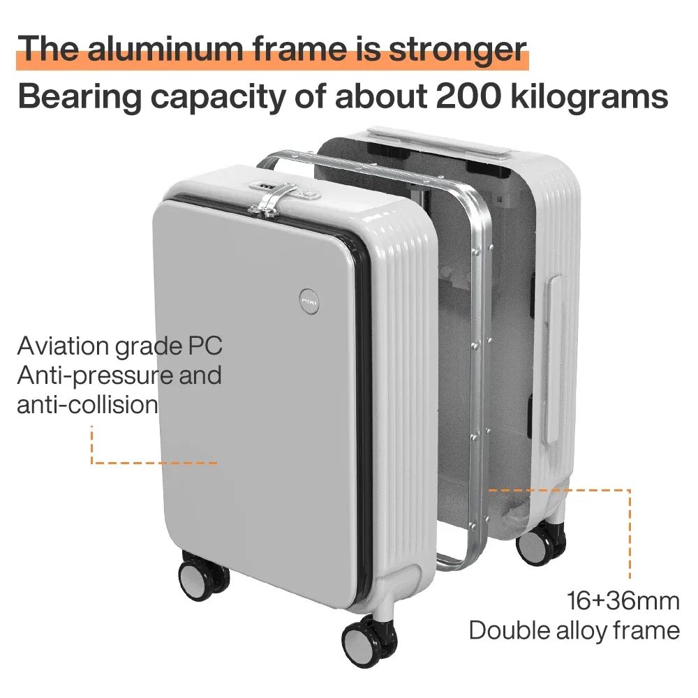 mixi nouvelle valise à cadre en aluminium bagage à roulettes avec port usb tasse de cabine d'embarquement et support pour téléphone 20 24 pouces