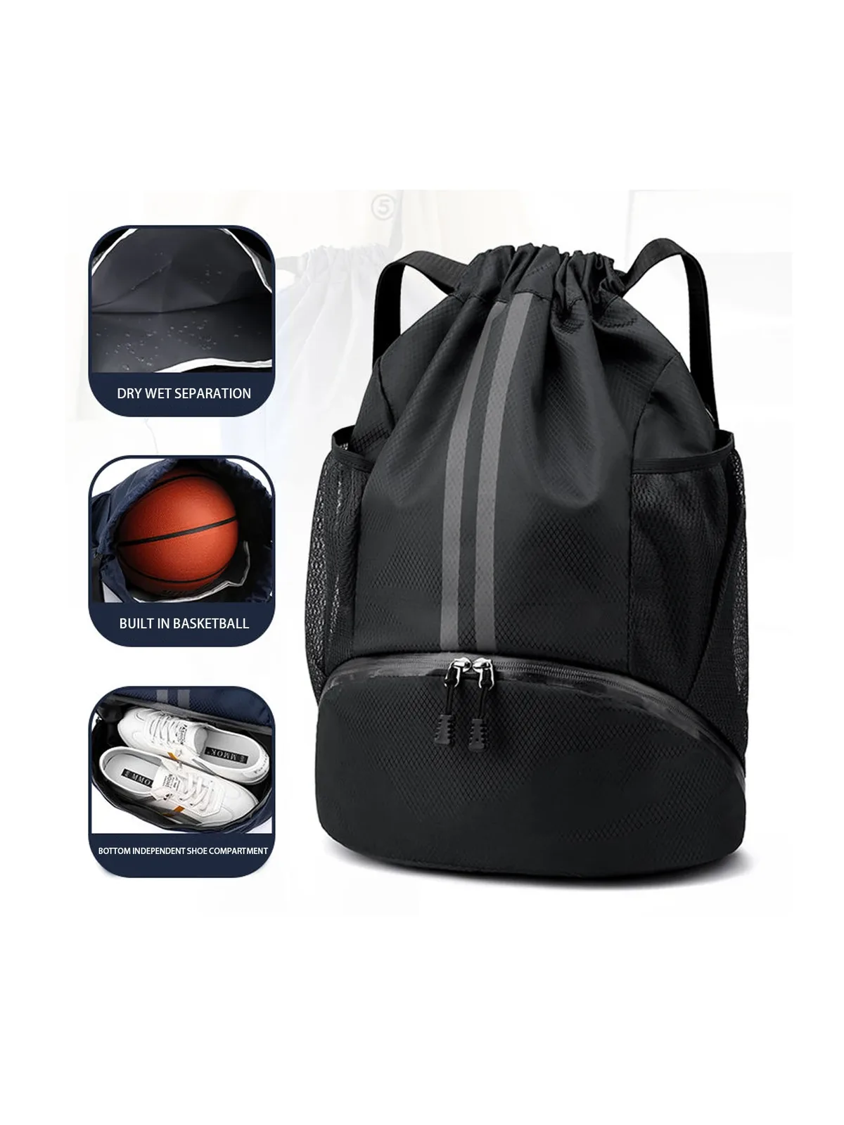 sac de basketball, sac de natation, sac de rangement pour femmes avec compartiment séparé pour vêtements secs et humides, sac à dos de sport, sac à cordon pour l'entraînement et le fitness