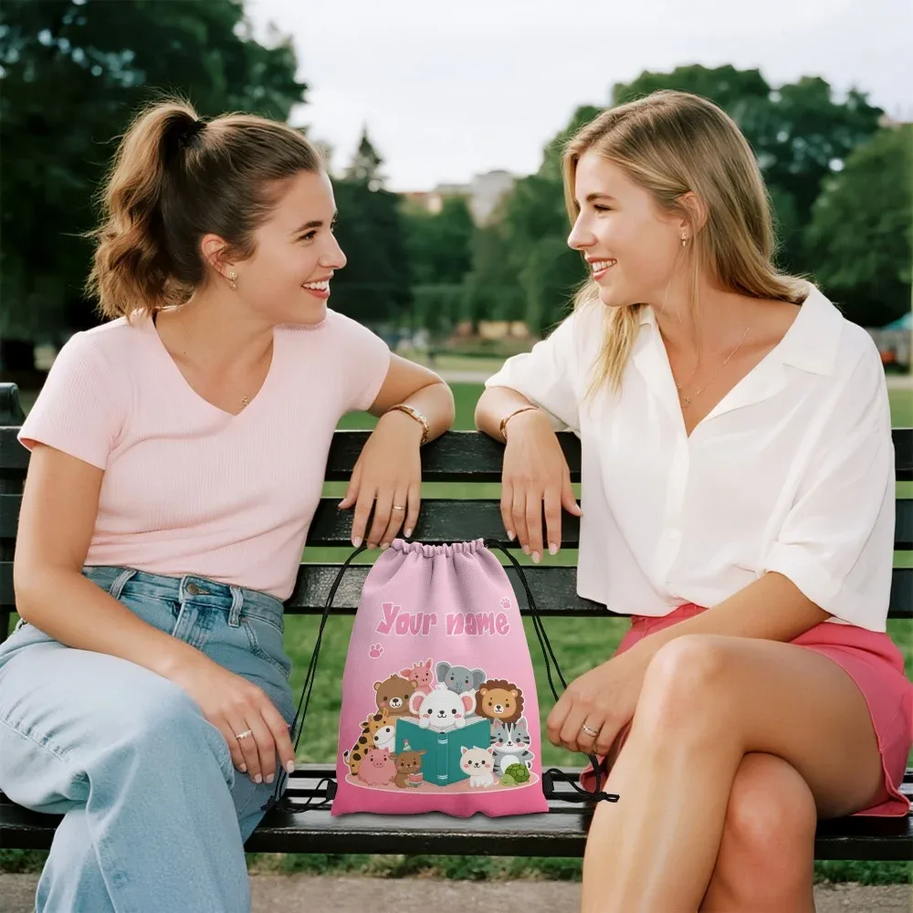 sac à dos à cordon personnalisé avec animaux mignons, sac à livres à cordon avec animaux de dessin animé, sac à cordon pour enfants, école, gymnase