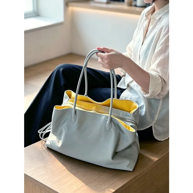 nouveau sac fourre-tout en nylon pour femme printemps-été 2026, grande capacité multi-compartiments, léger, blocs de couleurs, sac à bandoulière pour voyage