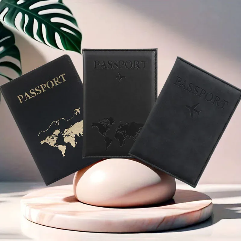 couverture de passeport en cuir pu pour hommes et femmes, étui de passeport de voyage avec carte du monde, organisateur-porte-carte de protection, couvertures de documents d'identité