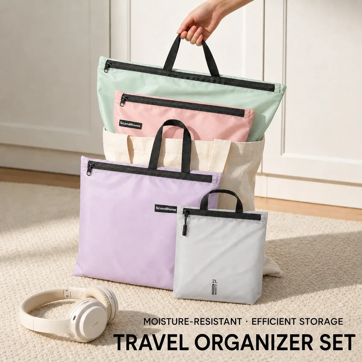 Pochette de rangement de voyage imperméable à fermeture éclair, sacs de tri de vêtements translucides, accessoires d'insertion pour valise