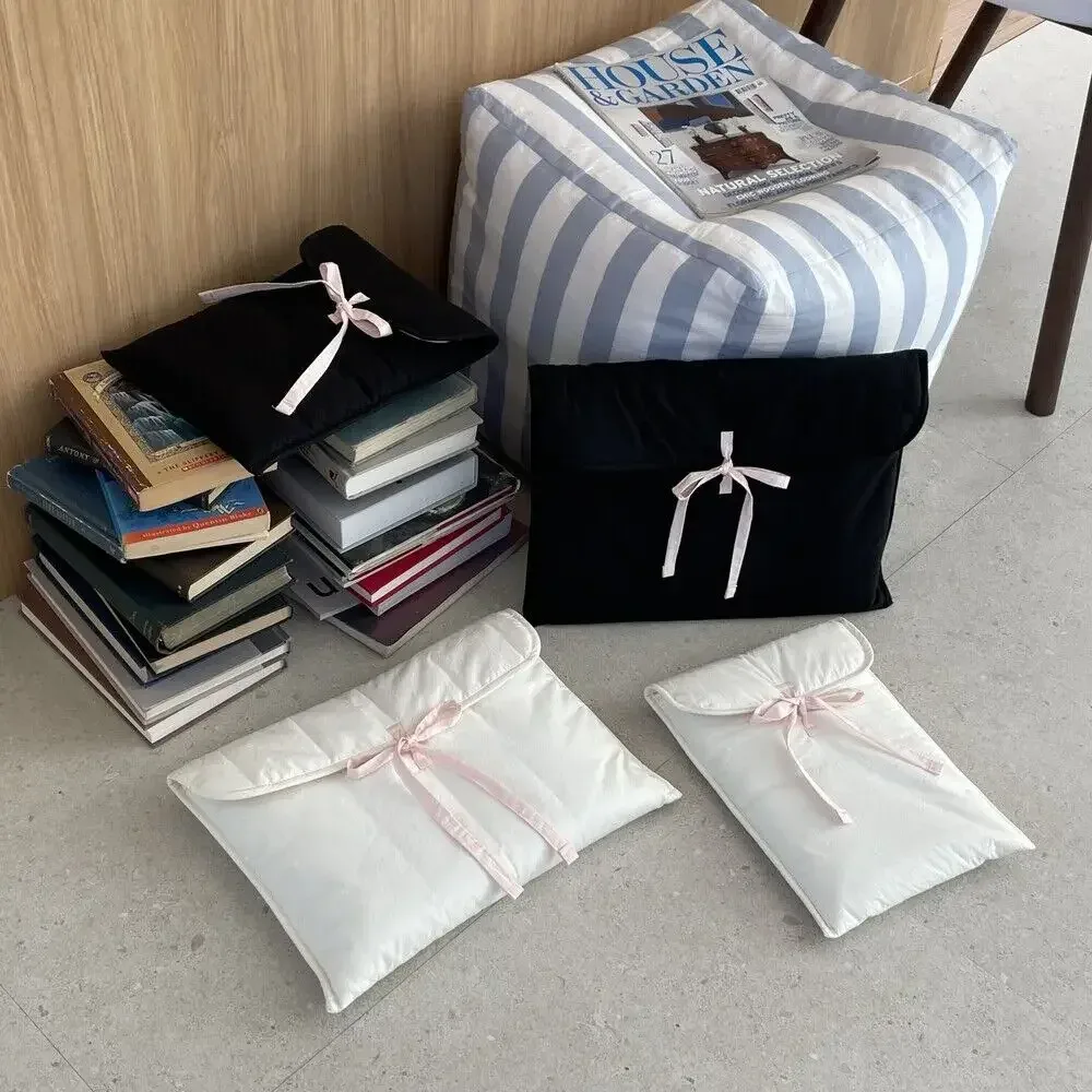 sac d'ordinateur à nœud coréen y2k pour femmes, noir, rose, sac de rangement pour tablettes, sac à main de voyage doux, poudres de stockage de cosmétiques