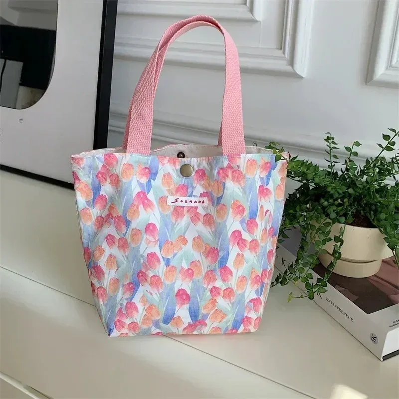 sac de shopping en toile simple pour femmes, sacs à bandoulière pliables, pochette alimentaire de pique-nique, petit fourre-tout, boîte à déjeuner pour étudiants