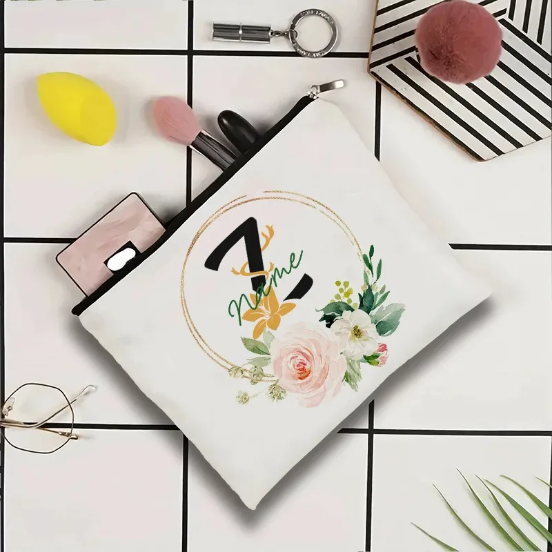 pochette à cosmétiques personnalisable avec nom, pochette à cosmétiques pour fête, pochette à cosmétiques de voyage, sac de maquillage pour mariage, organisateur avec doublure intérieure en toile pour femme