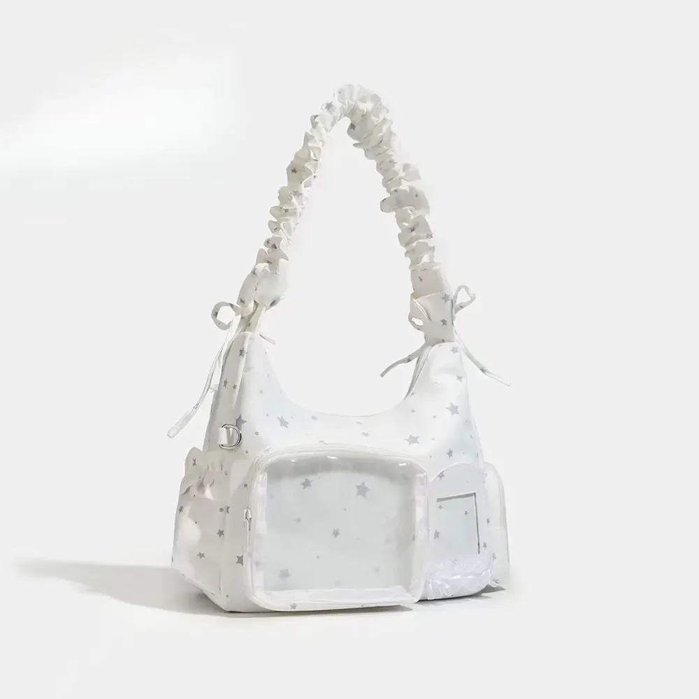 sac à bandoulière plissé à volants avec fenêtre transparente, motif étoile, pour cartes photo d'idols kpop, sac décontracté