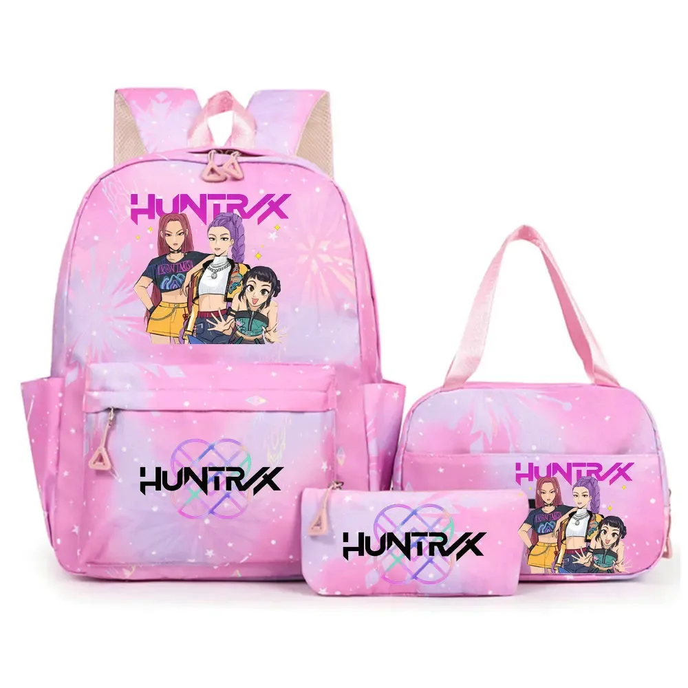 ensemble de sacs à dos imprimés kpop demon hunters avec sac à lunch et trousse à crayons, sac à dos d'extérieur léger et respirant de grande capacité
