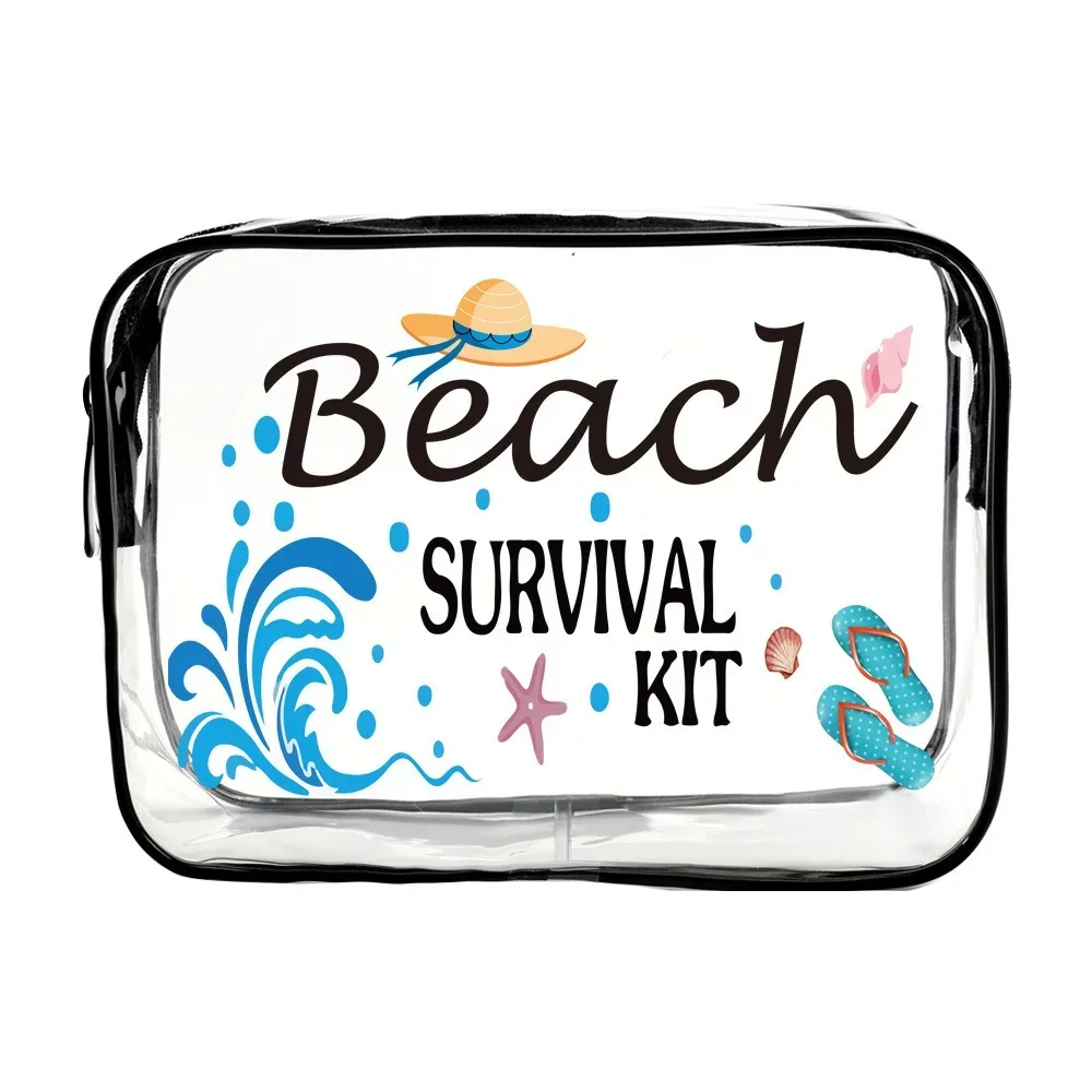 sac de maquillage tendance de grande capacité, sac à cosmétiques visible sur le thème de la plage, sac de rangement portable multifonctionnel pour femmes