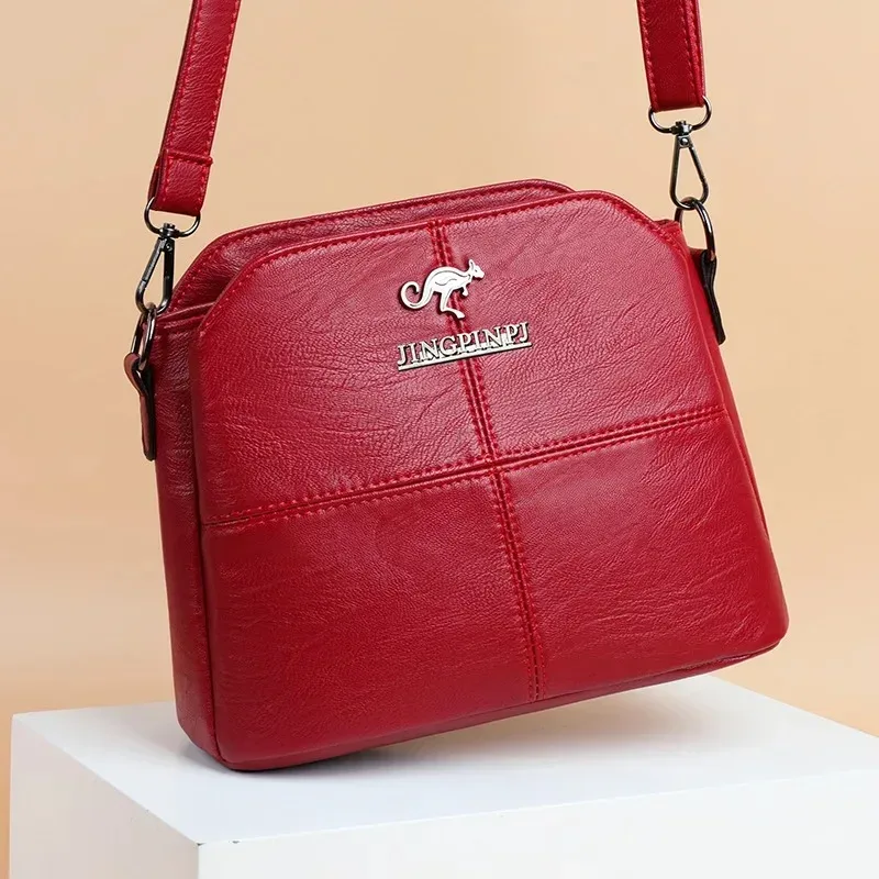 Sac à bandoulière en cuir synthétique à trois couches à la mode avec doublure en Polyester, sac à bandoulière simple carré élégant pour femmes