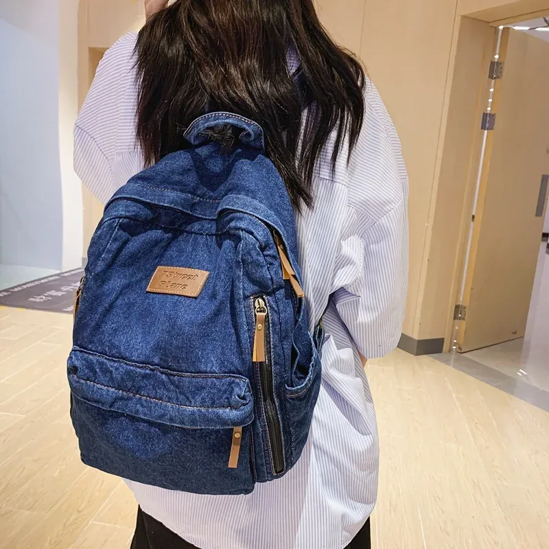 sac à dos en denim multi-poches pour hommes et femmes, sacs à dos universitaires pour ordinateur portable, sac d'école étudiant kawaii pour filles chimcool, mode