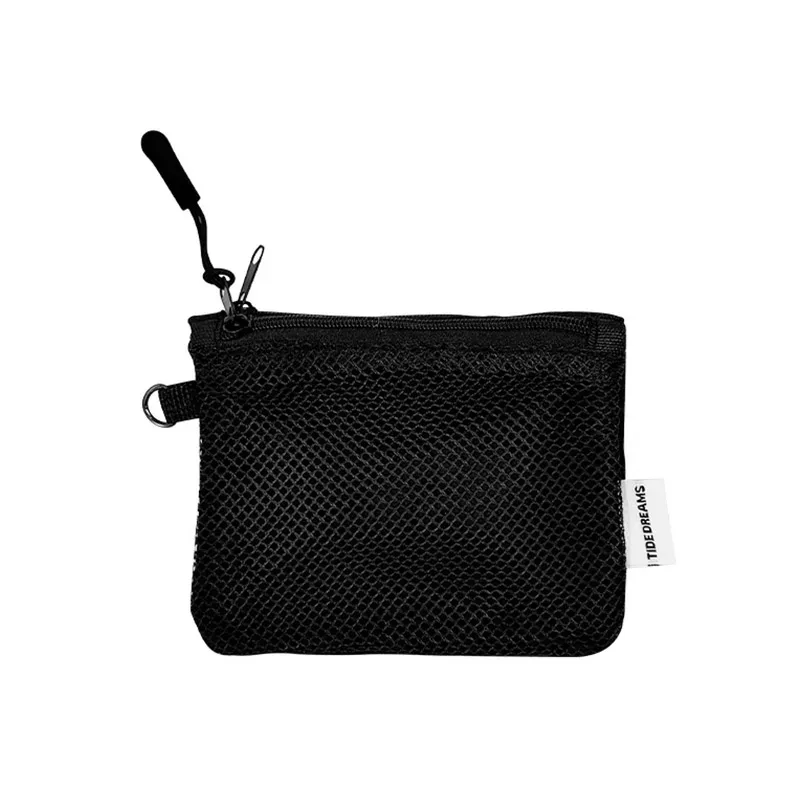 sac de rangement de maquillage de voyage portable simple, sac en maille à fermeture éclair double couche, rangement d'articles divers légers, porte-monnaie carré polyvalent