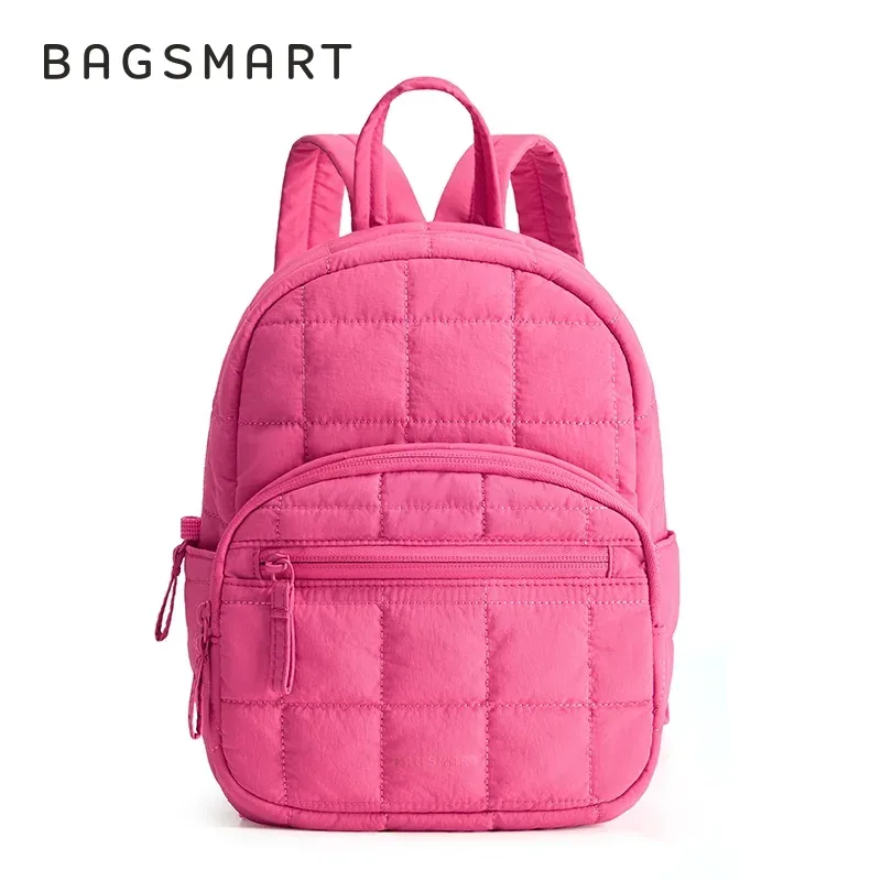 sac dos polyester rose pâle motif géométrique relief compartiments poches antivol voyage école loisirs
