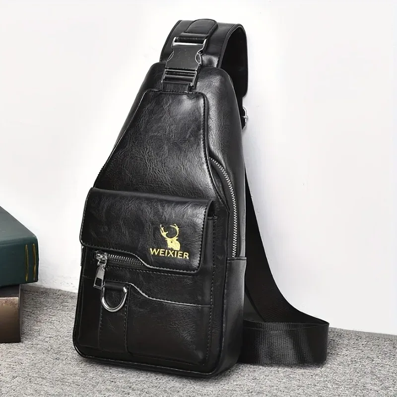 sac à bandoulière vintage étanche en pu, 1 pièce, anti-taches, grande capacité, sac de poitrine décontracté pour voyage en plein air, sac à bandoulière à la mode