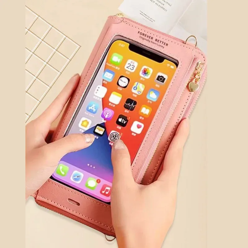 sac à main pour téléphone portable à écran tactile, portefeuille à bandoulière pour femme, porte-monnaie transparent à une épaule, nouvelle collection 2025