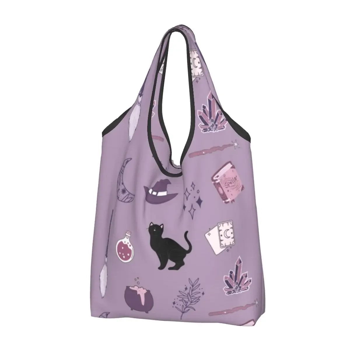 sac à provisions réutilisable personnalisé crow moon pour femme, sac fourre-tout portable, halloween, sorcière effrayant, sacs d'épicerie