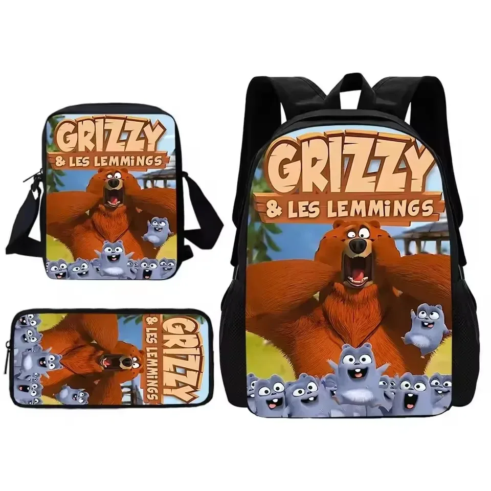 ensemble de 3 pièces grizzy and the lemmings : sac à dos, sac à déjeuner et trousse à crayons, cadeau pour enfants et étudiants