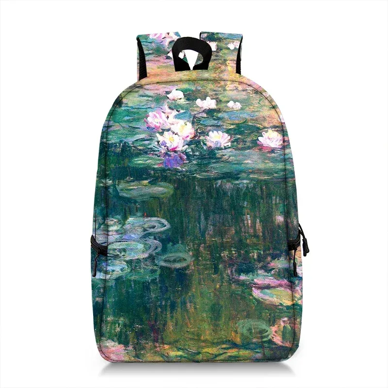 sac à dos peinture à l'huile de claude monet gustability klimt van gogh, cartable de nuit étoilée, baiser de tournesol, cartable de voyage pour femme