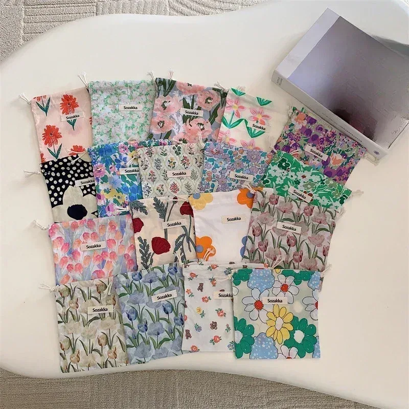 sac de rangement kawaii grill floral proximity wstring, sac à main cosmétique pour femmes, portefeuille de maquillage, petites poudres