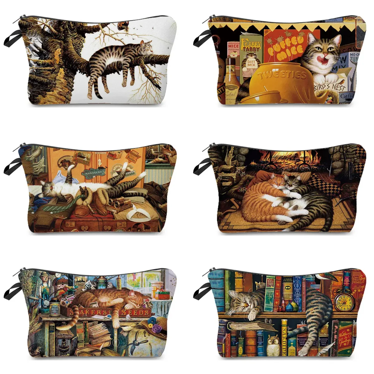 trousse de maquillage imprimée chat pour femme, peinture à l'huile, mode rétro, sacs à cosmétiques, haute qualité, étuis à crayons, sac cadeau portable, offre spéciale