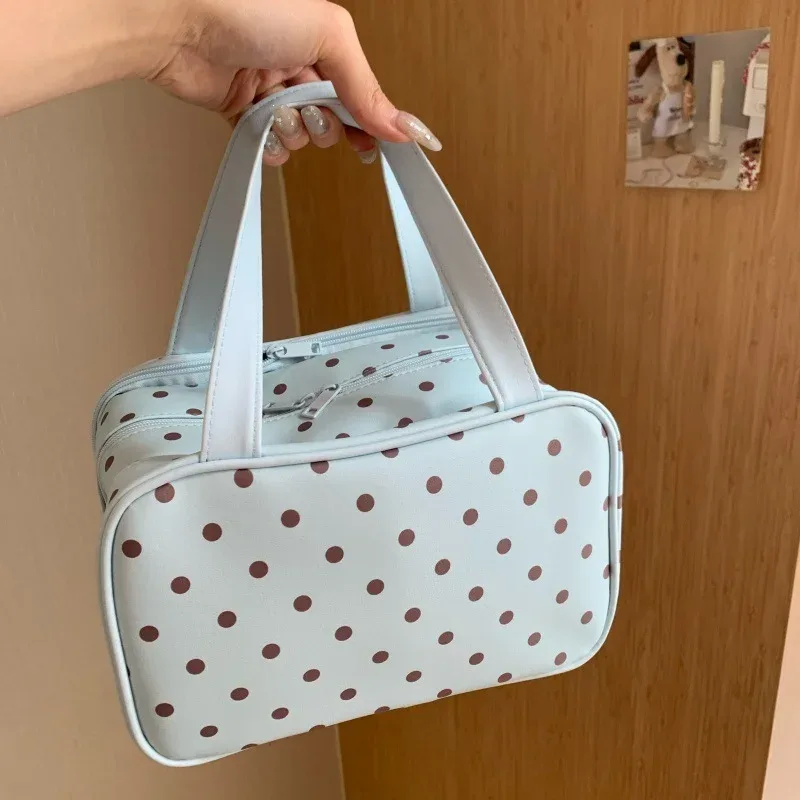 nouvelle trousse de rangement cosmétique portable à trois compartiments, grande capacité, trousse de toilette de voyage, trousse de maquillage à main pour femmes