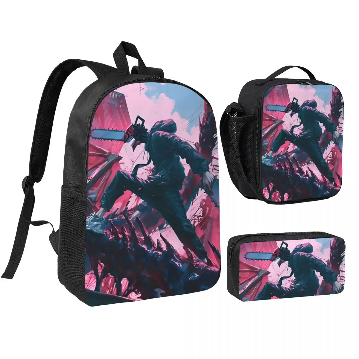 sac dos polyester noir motif graphique format rectangulaire bandoulière grande capacité voyage école université travailler transport documents ordinateur portable luncheon sac crayons