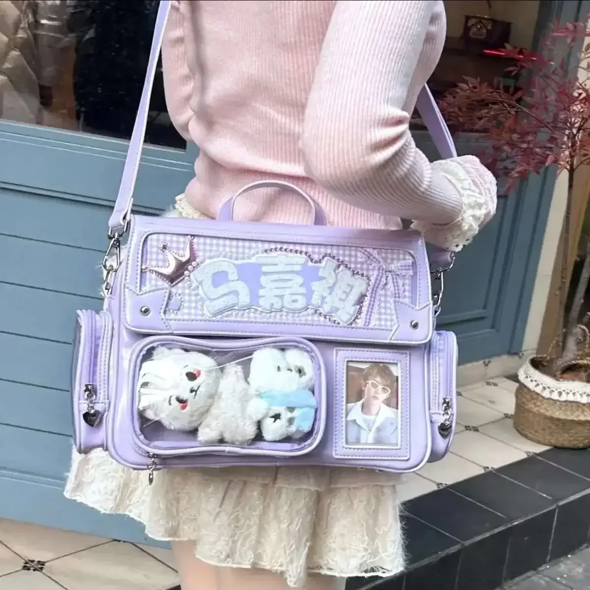 nouveau lolita fille mignon ita sacs à dos sac transparent y2k grande capacité sac à bandoulière doux bricolage badge affichage sac à bandoulière décontracté