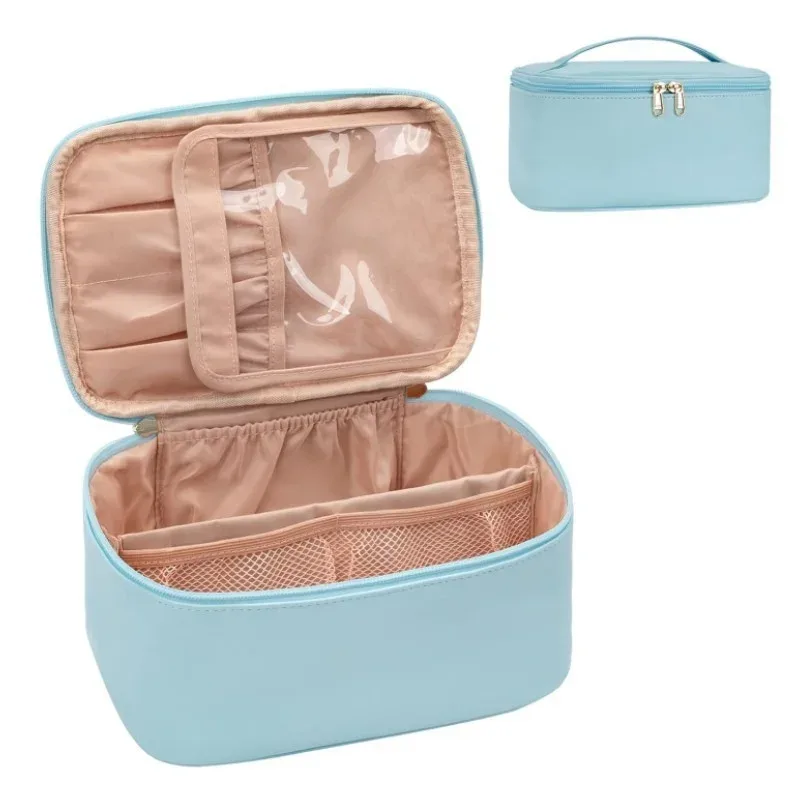grande trousse de maquillage portable de grande capacité, organisateur de voyage pour femmes, trousse de toilette noire pour filles en voyage