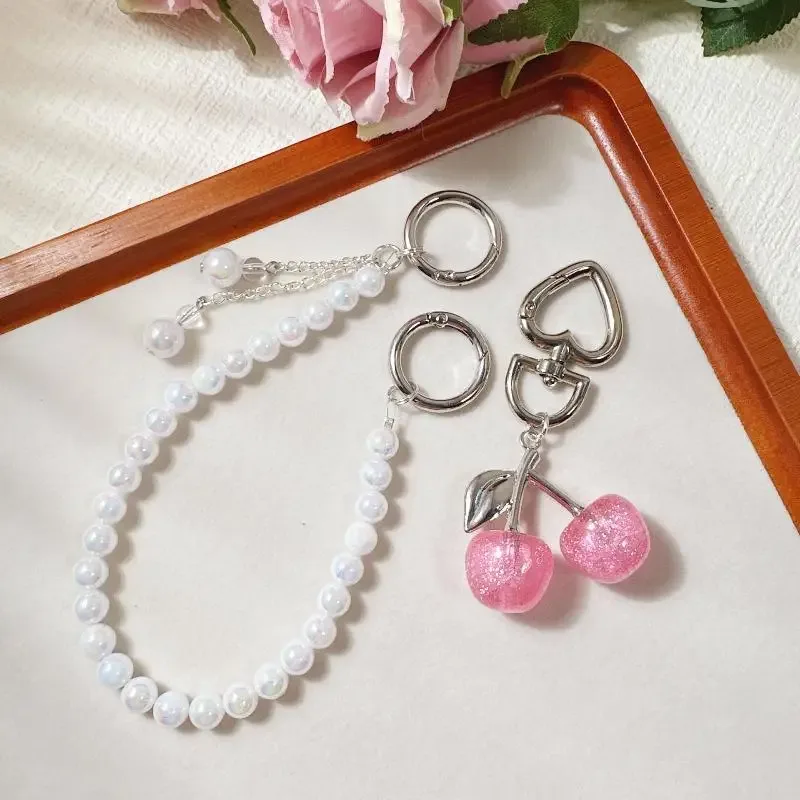 1/2 pièces mode perle cerise dentelle porte-clés chaîne sac charme tressé corde à la mode porte-clés pour sac à dos pendentif accessoires
