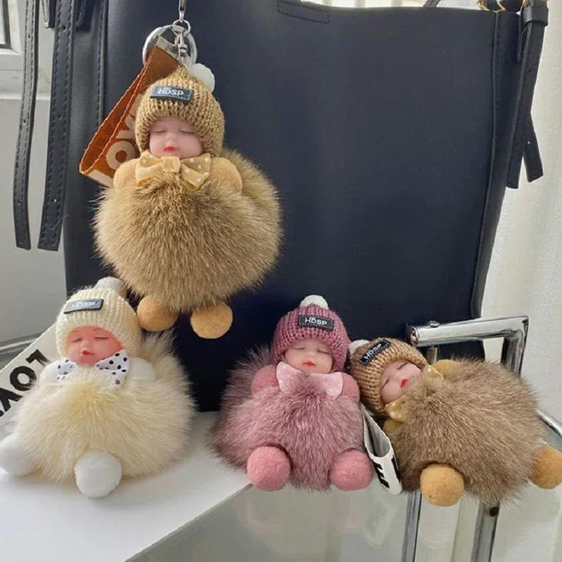 porte-clés mignon bébé endormi, pendentif en peluche moelleuse, porte-clés de voiture, breloque de sac à main tendance pour femme, décoration de sac à dos, cadeau